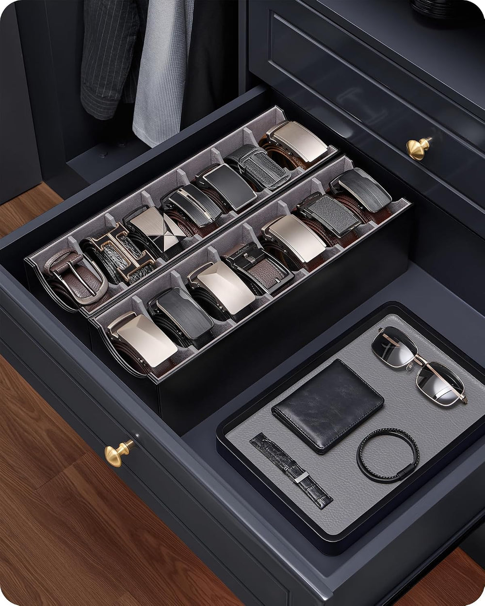 Lolalet Belt Organizer for Closet, Belt Box & Storage Drawer -Black