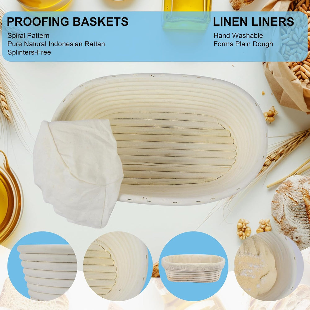 3Pcs Banneton Bread Proofing Basket, 10 inch Oval Banneton Basket,Sourdough P...