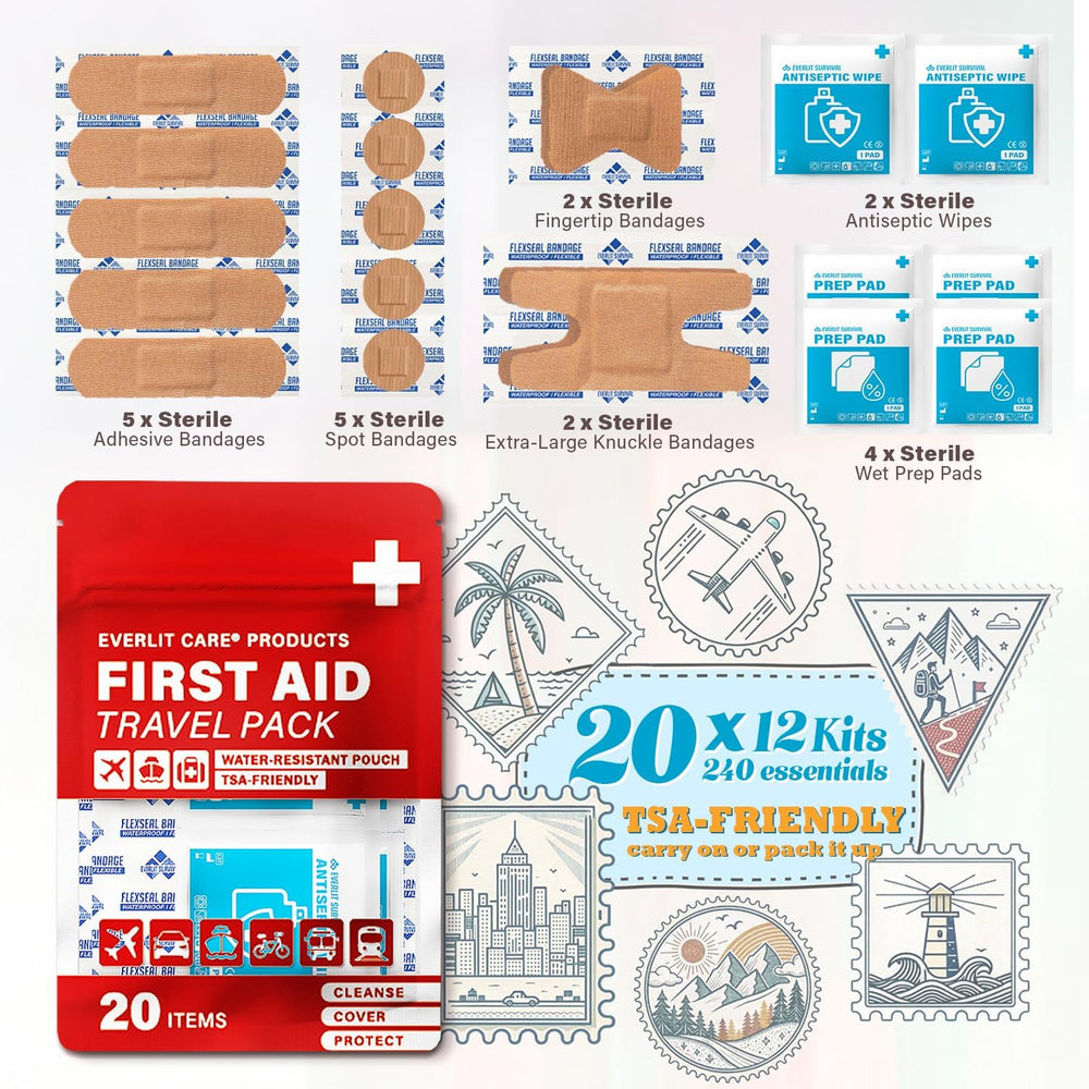 EVERLIT CARE Travel Bandage Pack | 12 Individual Packets, Bulk Portable Mini ...