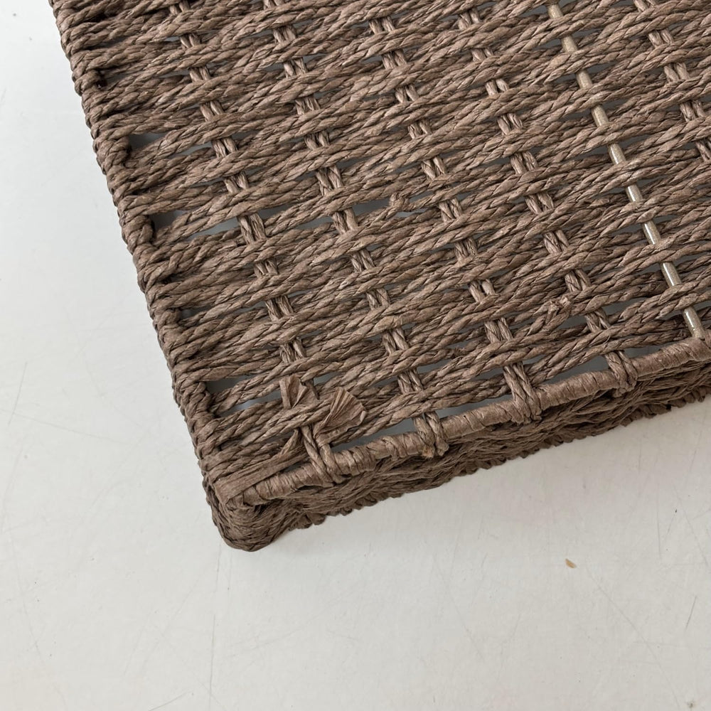 4PCS Small Woven Paper Rope Shallow Basket Organizing,Dark Brown
