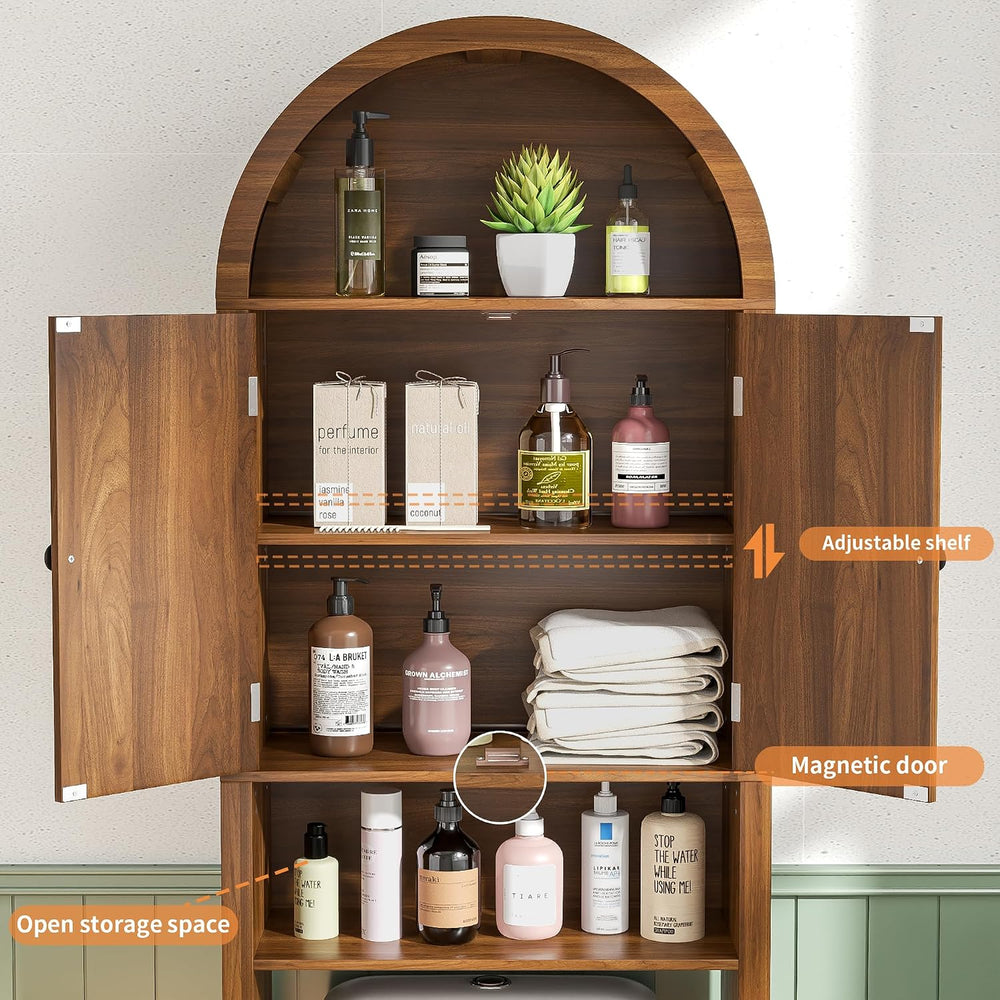 Arched Over The Toilet Storage Cabinet with Fluted Doors, Bathroom Shelf