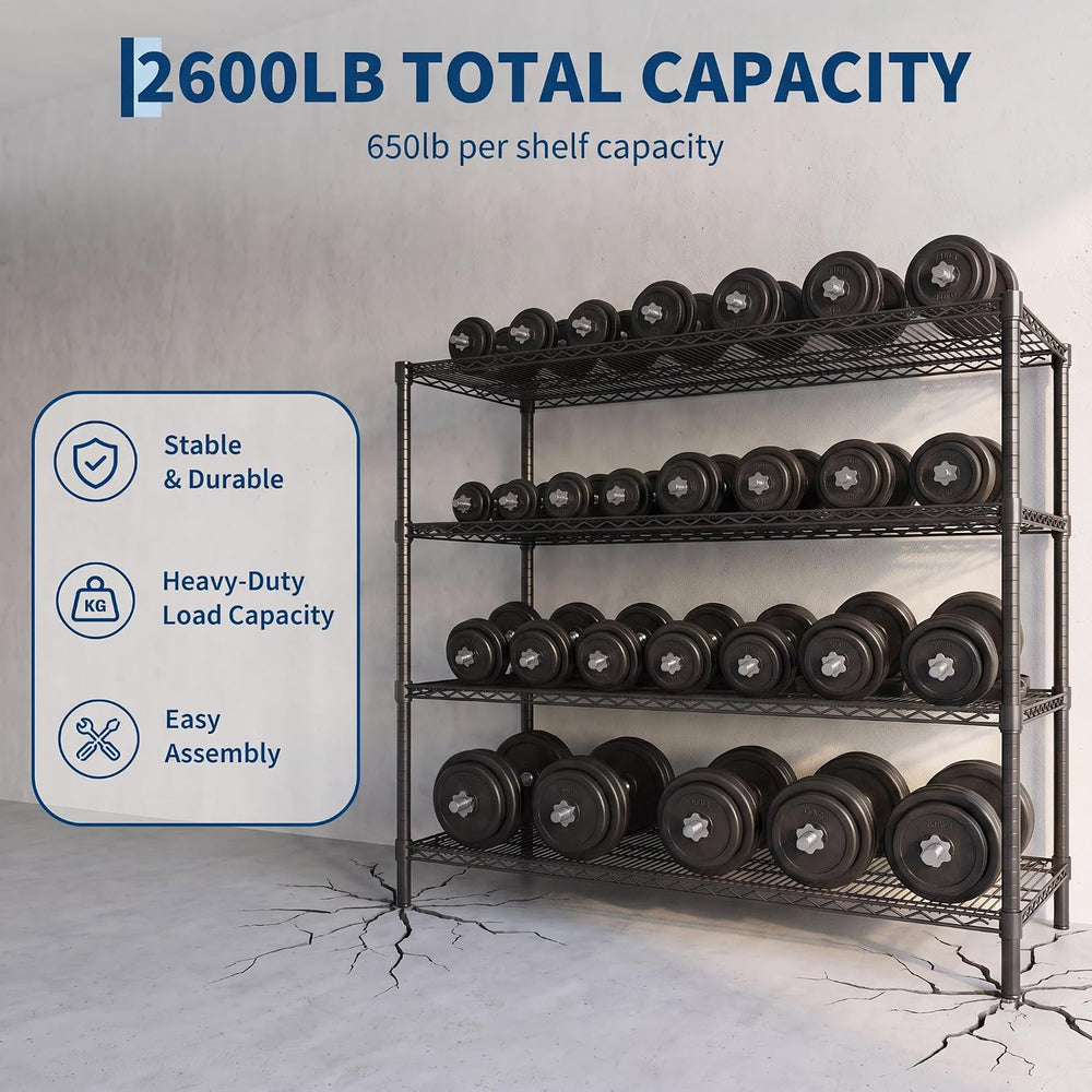 Garvee 2600LBS 4-Tier Storage Shelves Heavy Duty, Adjustable Metal Shelving