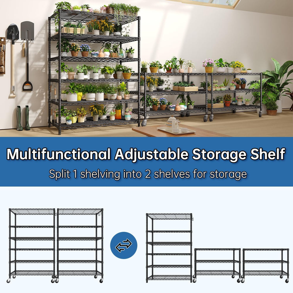 6 Tier 36" W x 18" D x 78" H Rolling Wire Metal Storage Shelve...