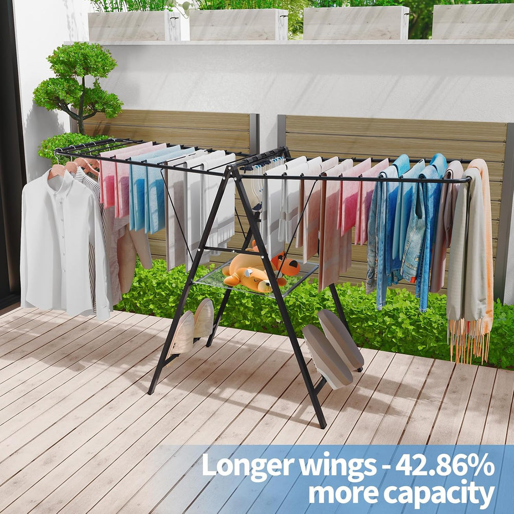 APEXCHASER 6 Height Adjustable Clothes Drying Rack with Shoe Slots, Black