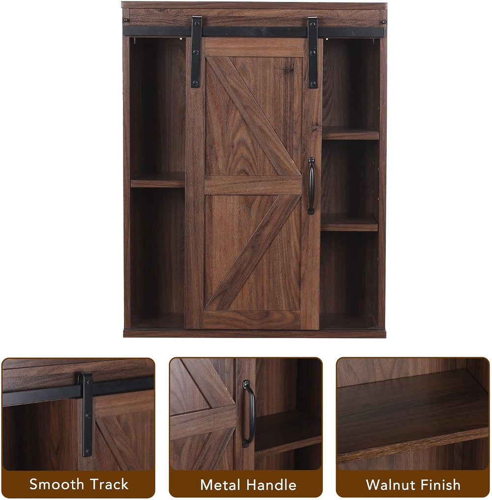 RUSTOWN Farmhouse Bathroom Wall Cabinet with Sliding Barn Door