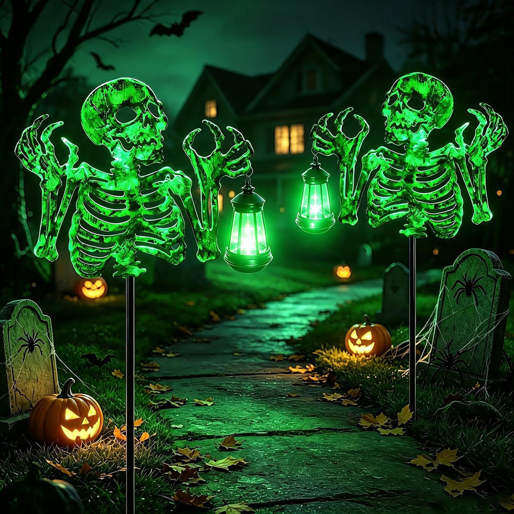 YJFWAL Halloween Skull Decor with Solar Light, 2 Pack Skull Solar Garden Ligh...