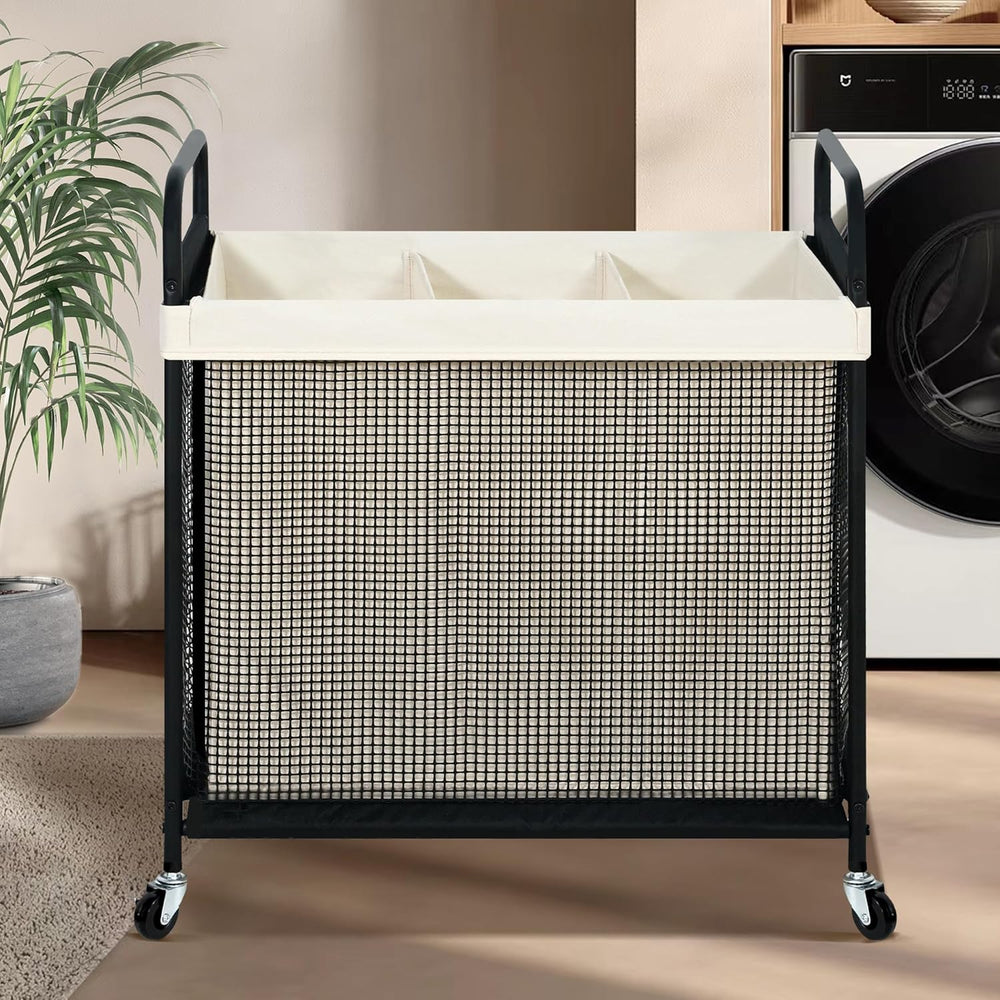 STO STO Laundry Hamper 3 Section, 120L Rolling Laundry Sorter Cart with Remov...