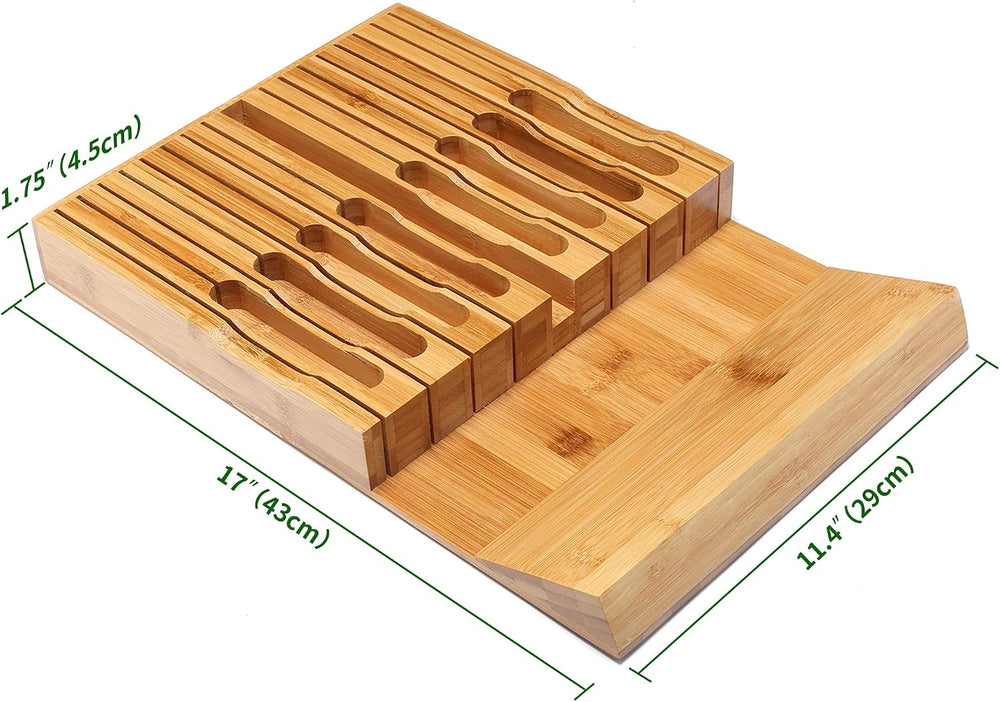 VaeFae In-Drawer Knife Block,Bamboo Knife Drawer Organizer Insert, Kitchen Kn...