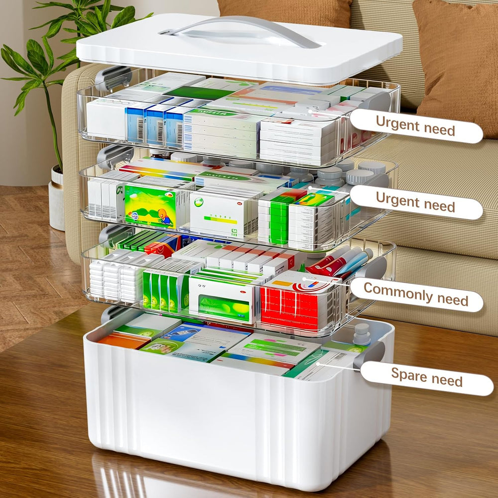 4-Tier Medicine Organizer - Portable Medicine Cabinet with Handle