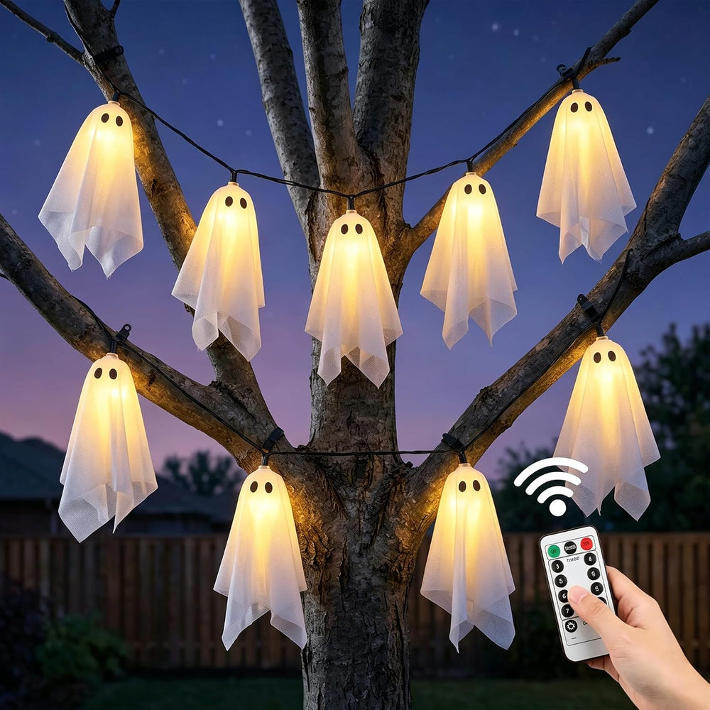 10 Ghost Light Up Hanging Ornaments, Halloween Glowing Decorations