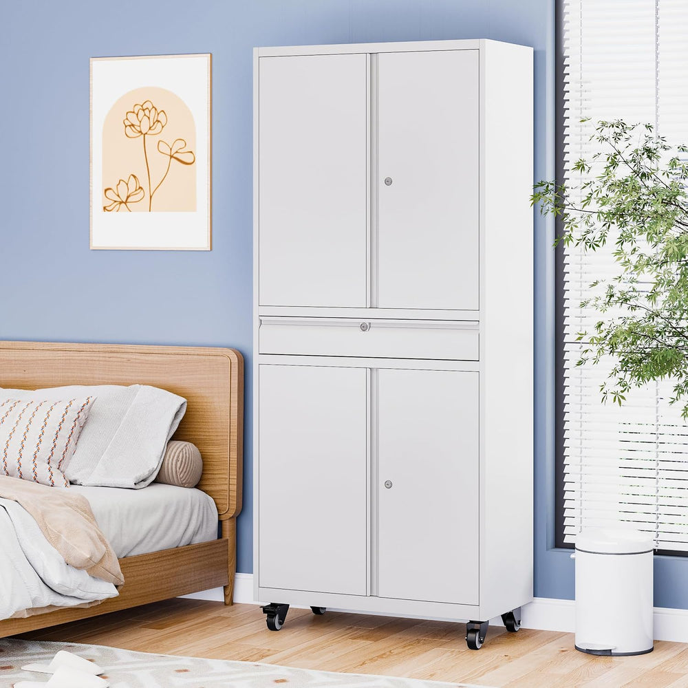 73" Metal Garage Storage Cabinet with Wheels， Rolling Tool Storage with ...