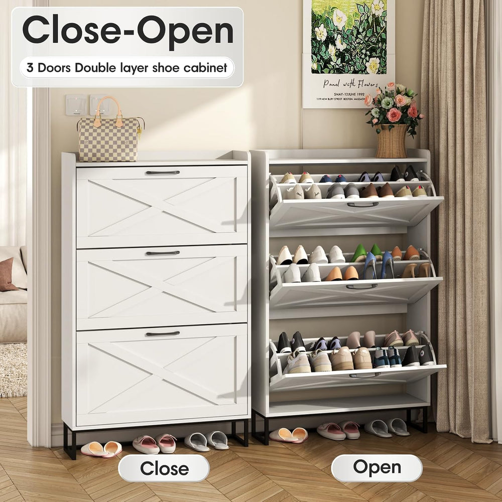 Maupvit Shoe Storage Cabinet with 3 Flip Drawers, Freestanding Organizer with...