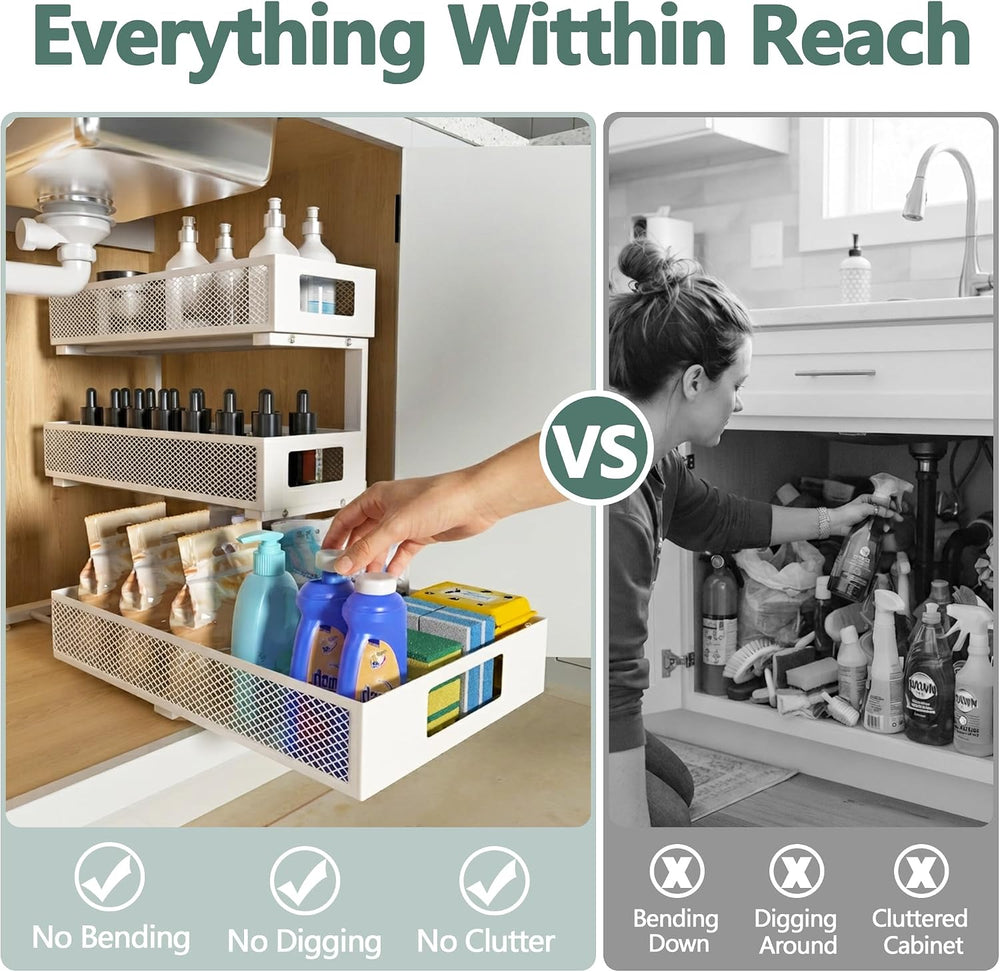 Under Sink Organizer, 3-Tier Height Adjustable Pull Out Cabinet Organizer