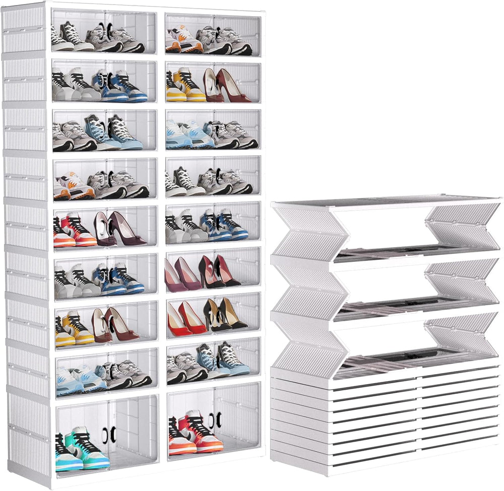 FAHKNS 9 Tier 36 Pair Folding Shoe Rack with Wheels and Magnetic Doors,Stacka...