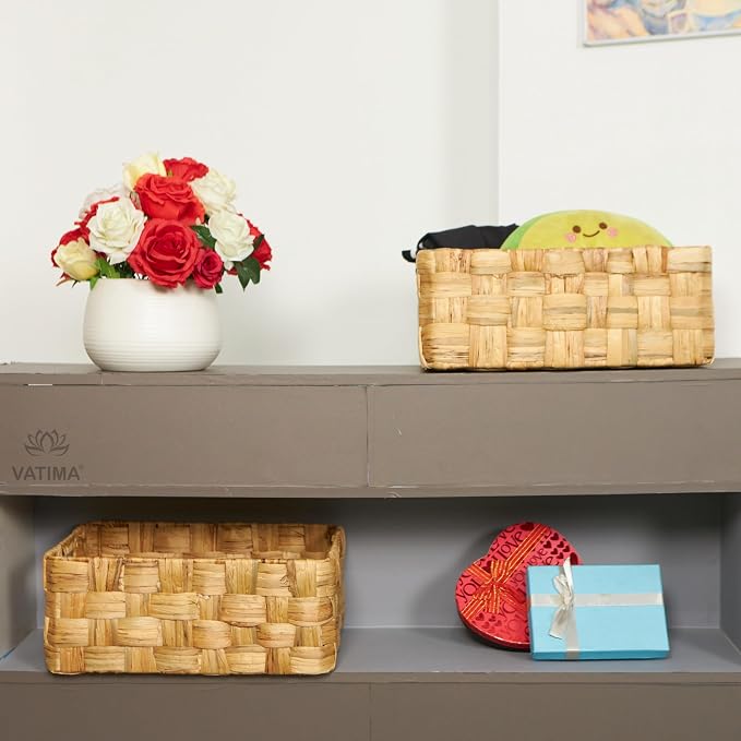 Vatima Jumbo Wicker Storage Basket, Large Hyacinth Organizer, 16.9x12.1x7.1H