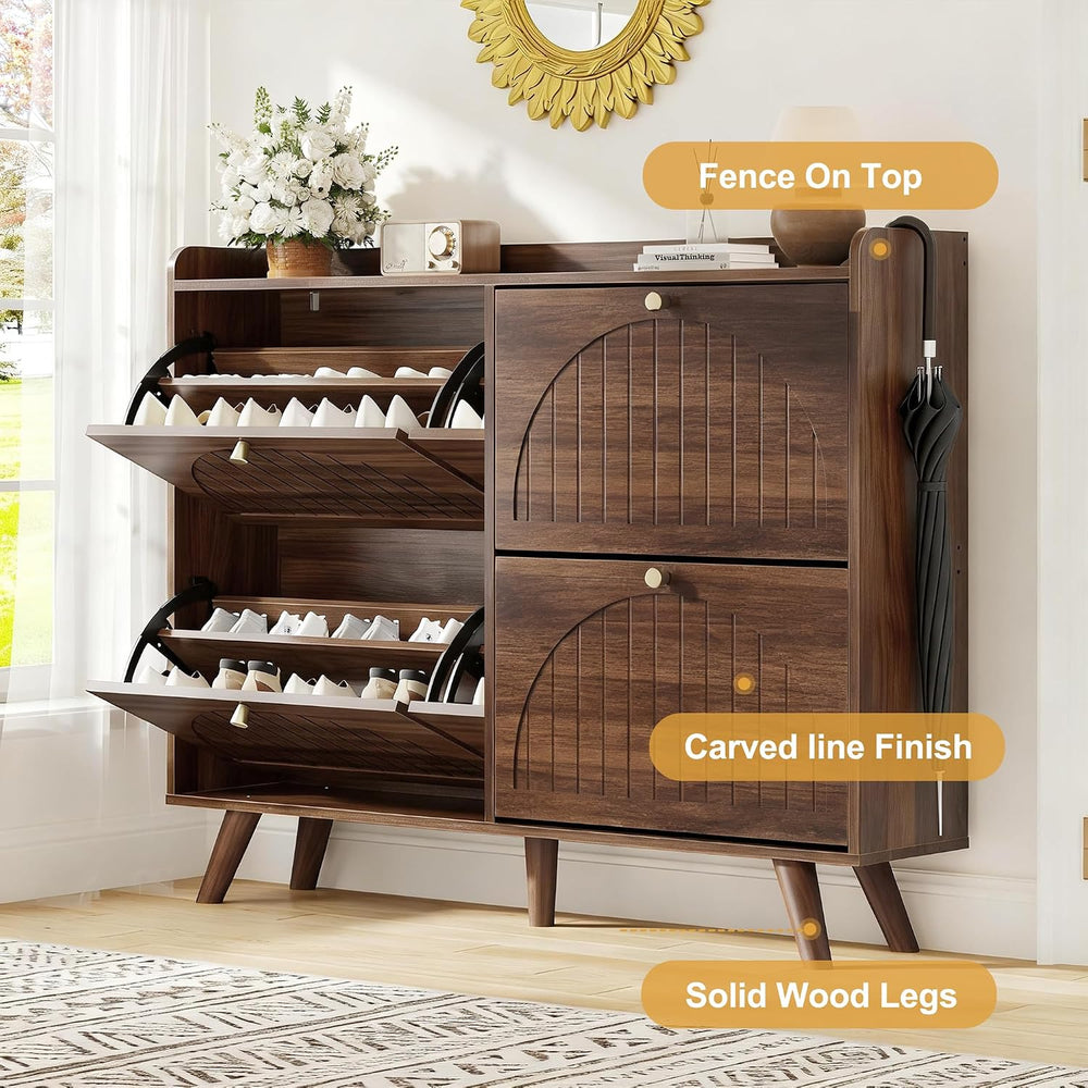 Decofy 47.2” Shoe Cabinet with 4 flip-Down Drawers, Three Adjustable Levels, ...