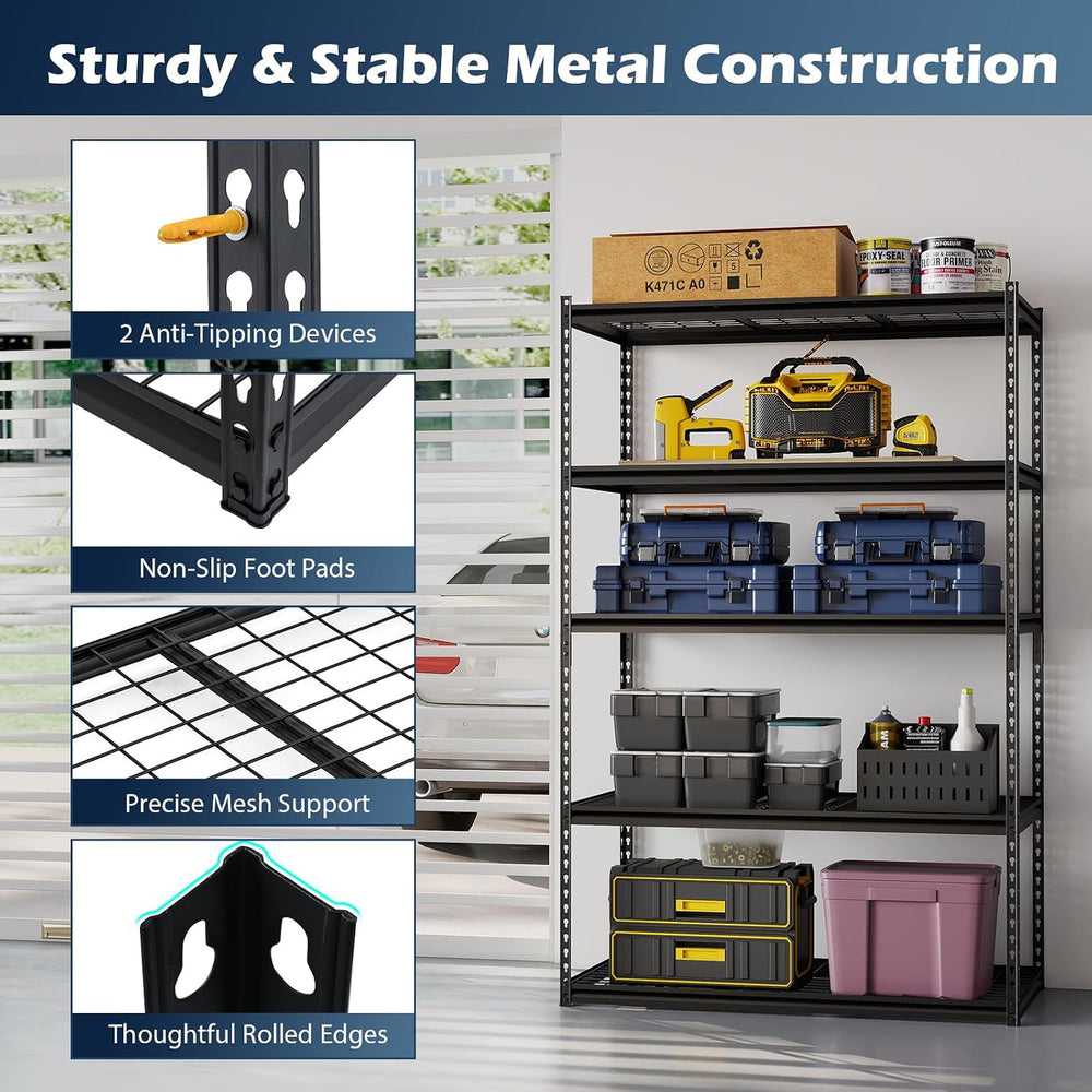 Tangkula 5-Tier Metal Storage Shelves, Garage Shelving Units with 2000 LBS Ca...