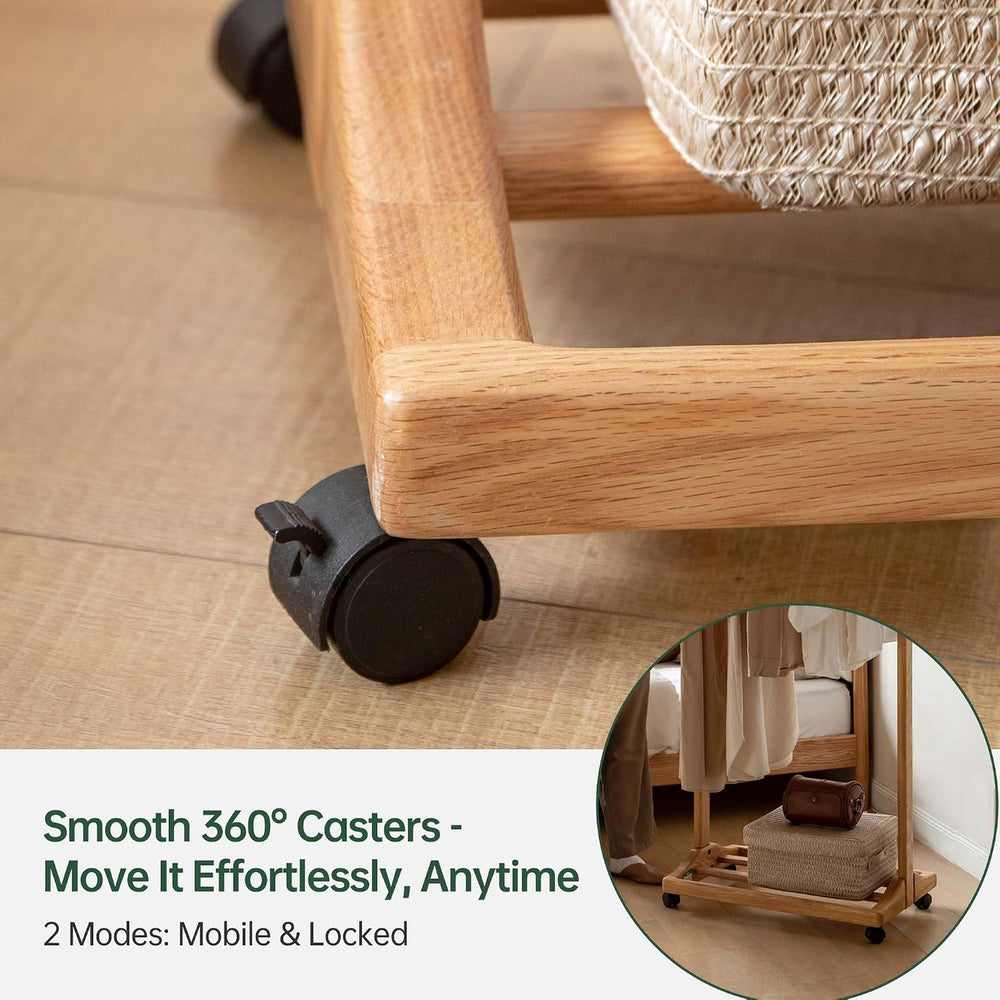 Solid Wood Clothes Rack, Rolling Garment Rack with Wheels & Shelves Stora...