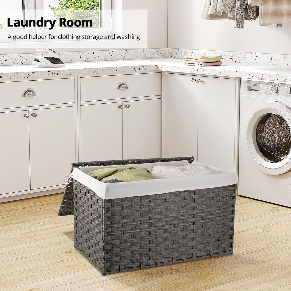 OIAHOMY Storage Basket with Lid, 27.7 Gallon (105L) Blanket Basket with Remov...