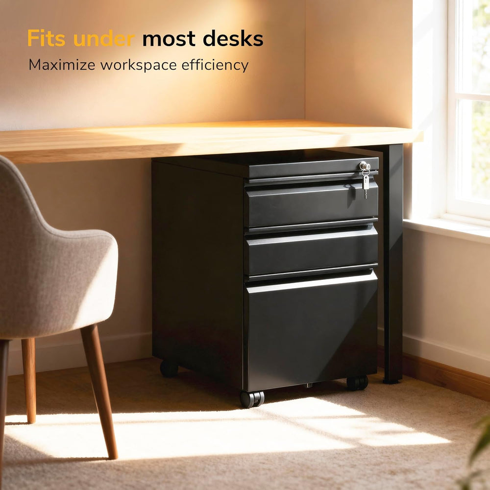 Mount-It! 3 Drawer File Cabinet with Lock and Wheels, Heavy-Duty Steel Rollin...