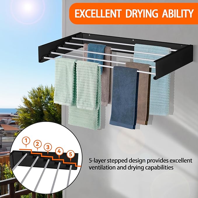 FOCHIER F Laundry Drying Rack Wall Mounted Clothes Drying Rack Collapsible