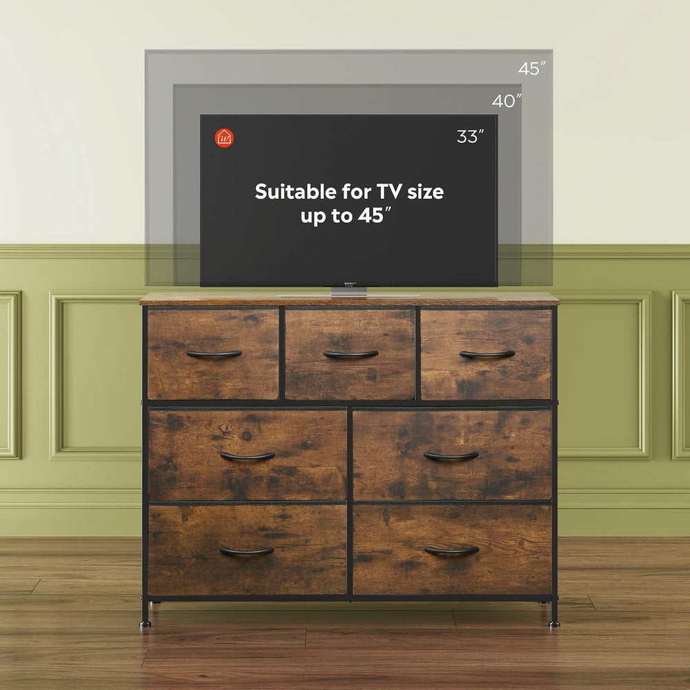 WLIVE Dresser for Bedroom, 7 Drawers, TV Stand, Rustic Brown Wood Grain