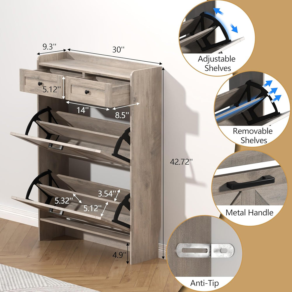 Thacuok Shoe Cabinet with 2 Flip Drawers & 2 Storage Drawers, Rustic Farm...