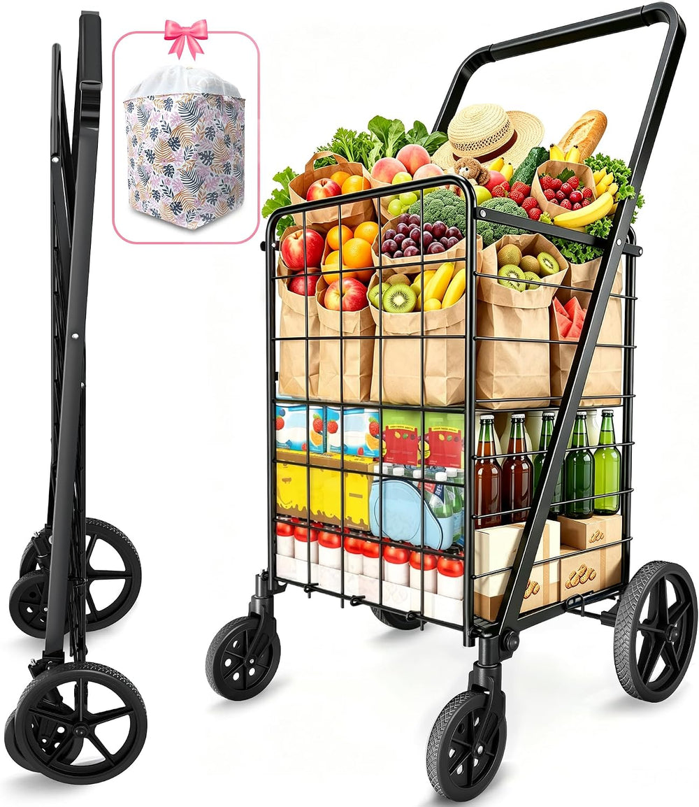 Folding Shopping Carts for Groceries,220lb Rolling Utility Cart with Wheel