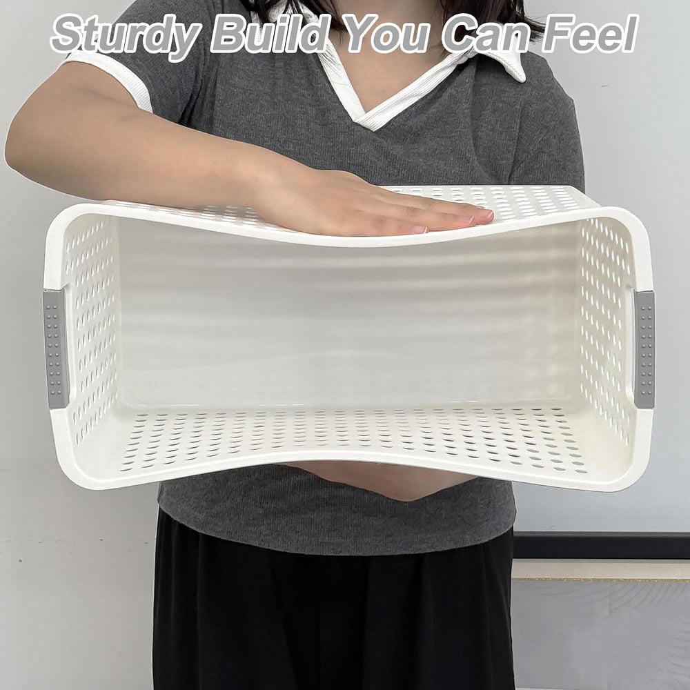 Soddeph Slim Plastic Storage Basket with Handles, Narrow Organizer box for Sh...