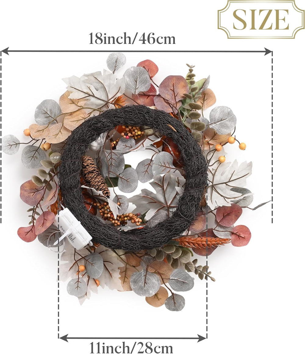 Valery Madelyn Fall Halloween Wreath with Lights for Front Door 18"