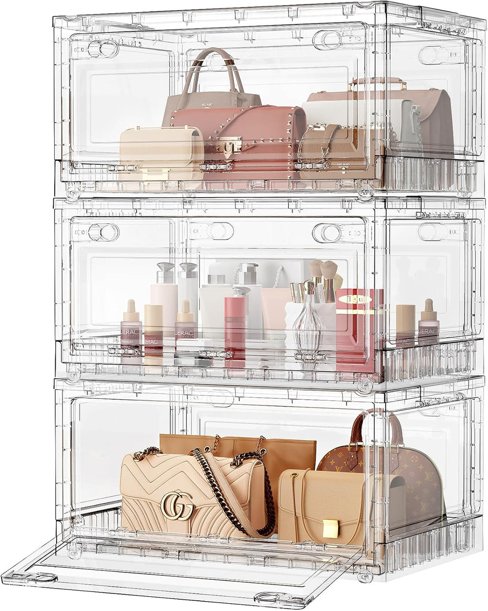 BROVIEW Clear Stackable Storage Bins Drawers, Open Front Large Plastic Storag...