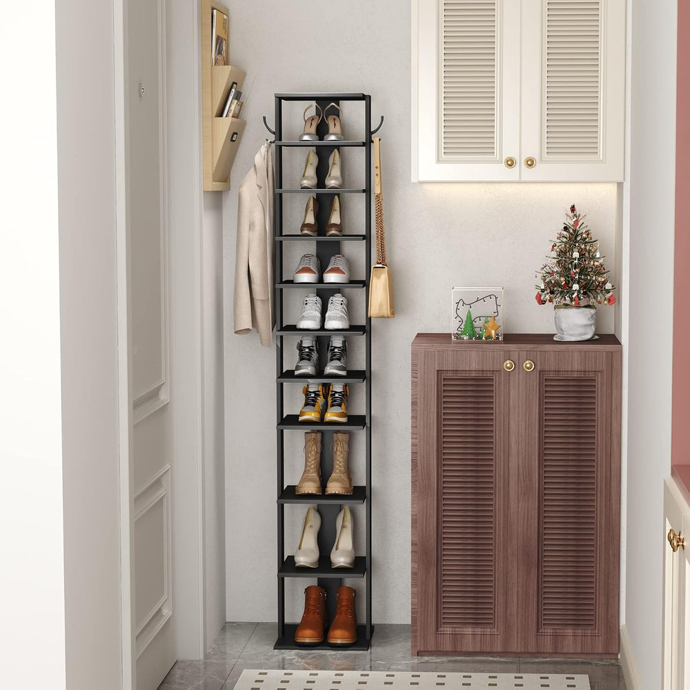 HOMEFORT 10-Tier Vertical Shoe Rack, Corner Shoe Tower, Slim Shoe Organizer w...