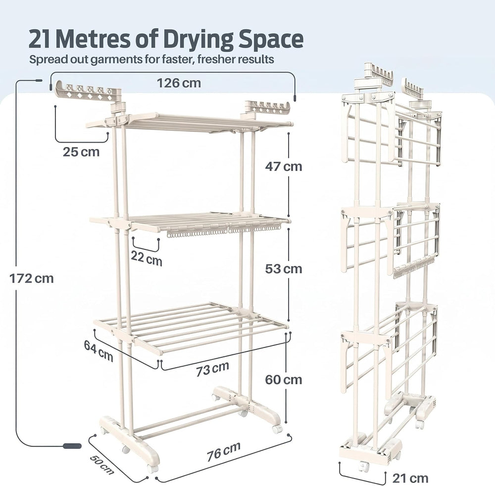PORTENTUM Clothes airer drying rack with 4 tiers and 24 drying bars – Up to 4...