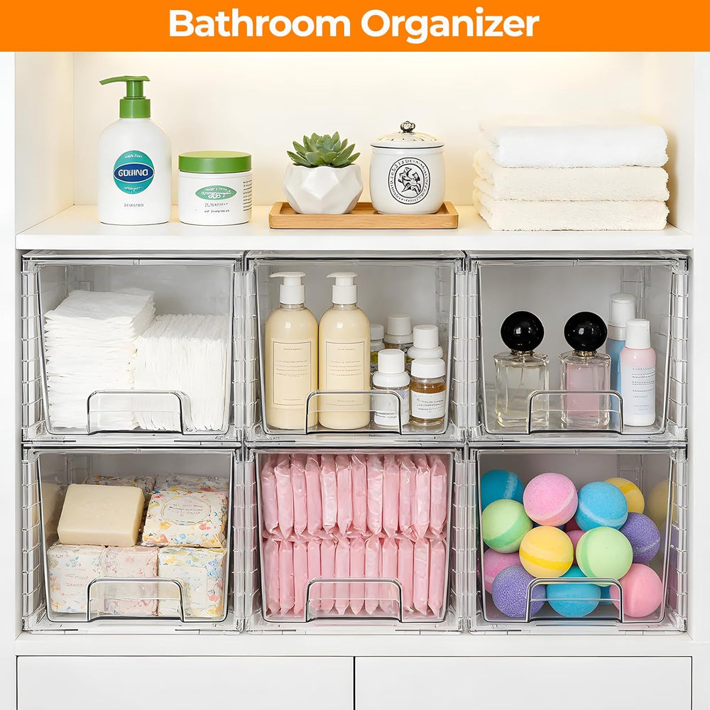 4 Pack Stackable Acrylic Storage Drawers – Clear Plastic Organizer Bins, Easy...