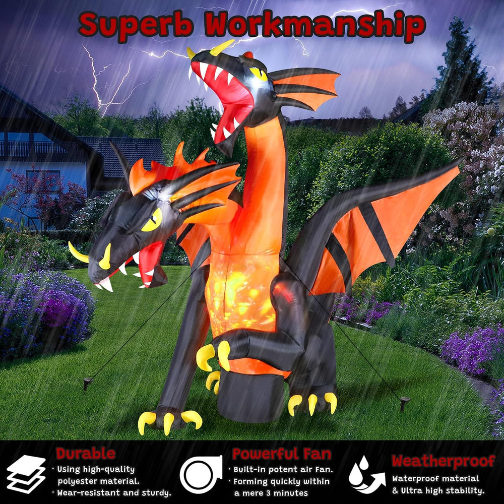 FunFanso 9.5 FT Giant Halloween Inflatable Double Headed Dragon, Blow up Fest...