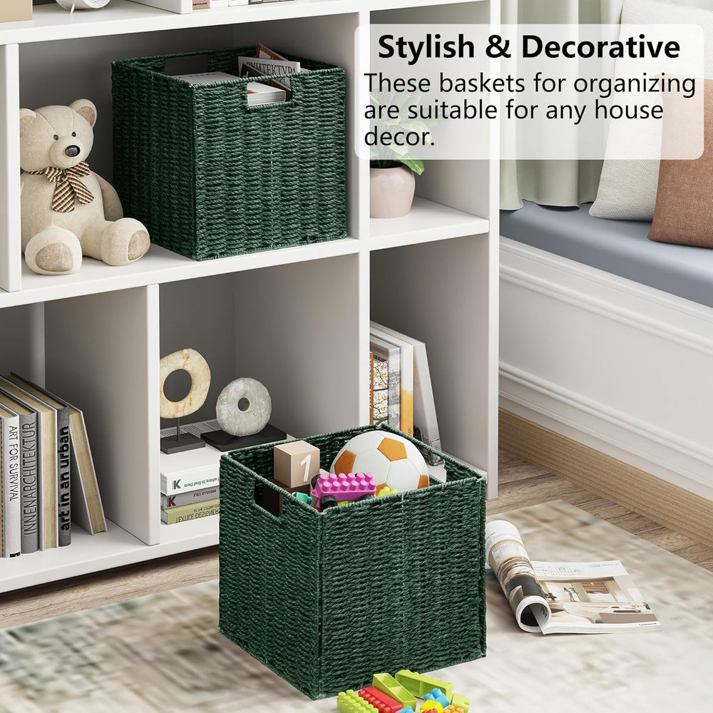 Vagusicc Wicker Storage Basket, Set of 2 Hand-Woven Paper Rope Wicker Baskets...