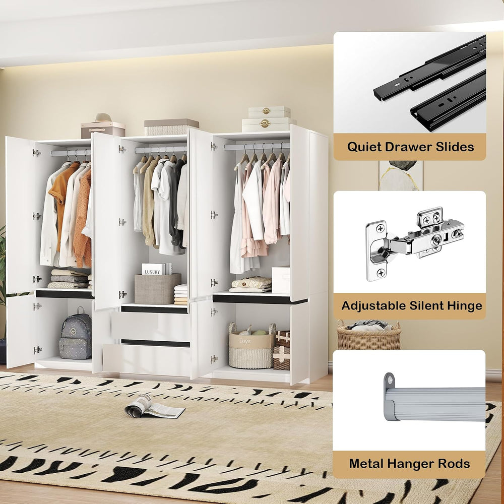 White Armoire Wardrobe Closet with 6 Doors: 75" H x 63" W