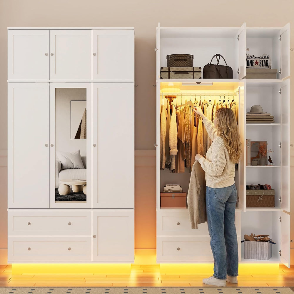 92.2" Tall Armoire Wardrobe Closet with Mirror & Motion Sensor Light...