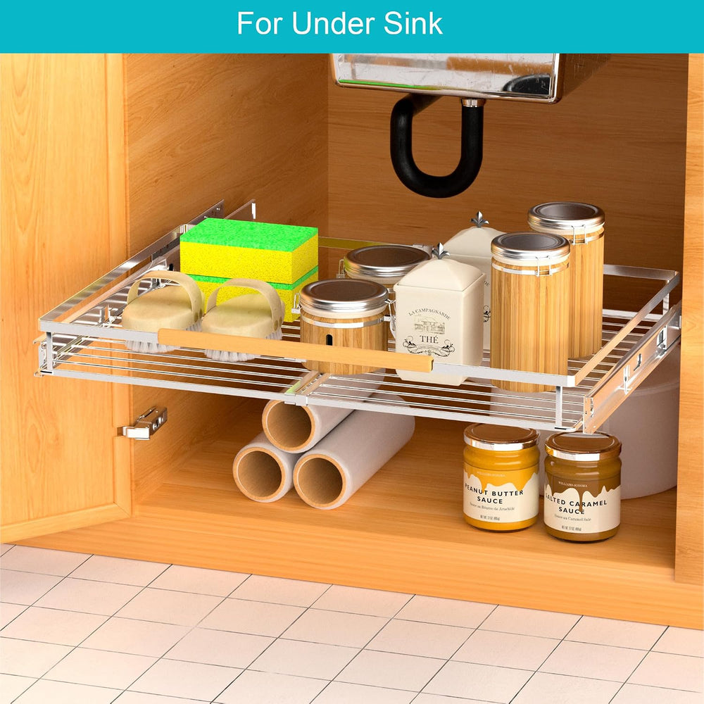 2 Pack Pull Out Cabinet Drawer Shelf Organizer, Extendable Sliding Slide Out ...