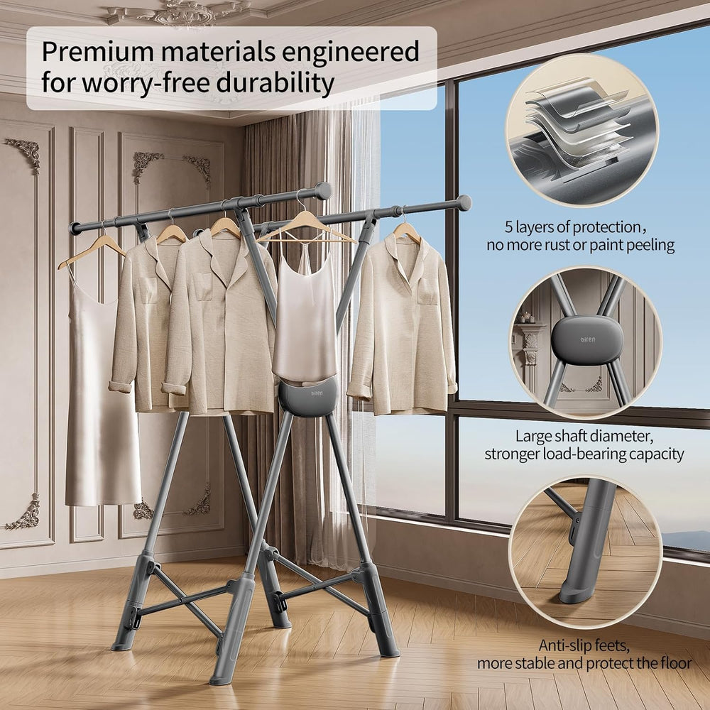 BIREN Clothes Drying Rack Heavy Duty Clothing Racks Foldable Laundry Rack Two...