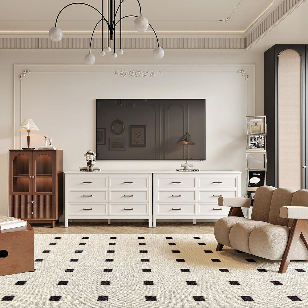 White Farmhouse 6 Drawers Dresser for Bedroom, 47 Inch