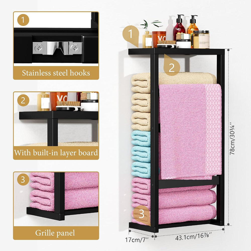 Bamboo Wall Blanket Ladder, 4-Tier Towel Racks, Bamboo Bath Towel Racks for B...