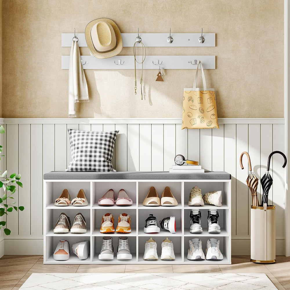 HOOBRO Shoe Storage Bench with Cushion, 39.4" L Entryway Bench with 12 C...