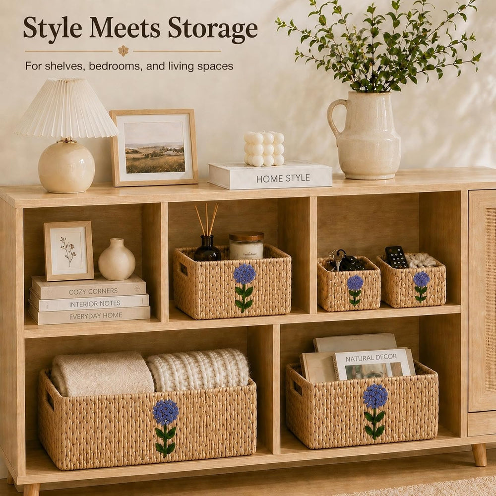 Water Hyacinth Woven Decorative Baskets - Pantry Organizers and Storage | Set...