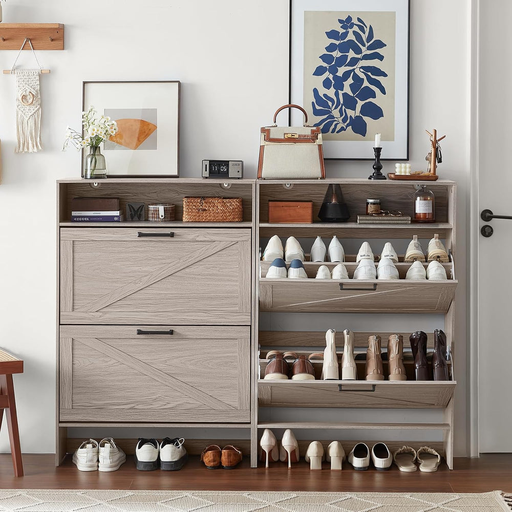 RWYHG Shoe Cabinet with 2 Flip Drawers, Narrow Entryway Organizer,Grey