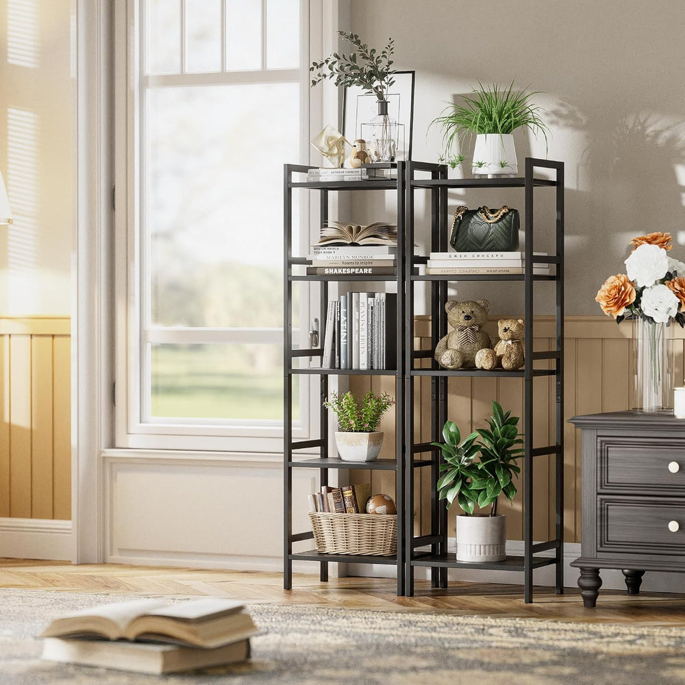 HITNET 5 Tier Narrow Bookshelf, Bamboo Bookcase, Slim Tall Storage Rack Free ...