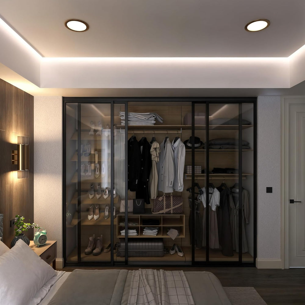 Door55 4 Panel Glass Sliding Closet Doors with Aluminum Frame, Silent Glide T...