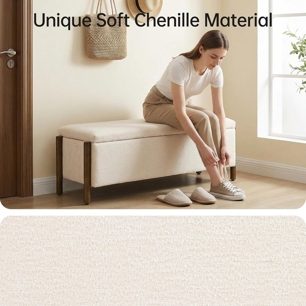 Usaint 47" Fabric Upholstered End of Bed Storage Ottoman Bench, Beige