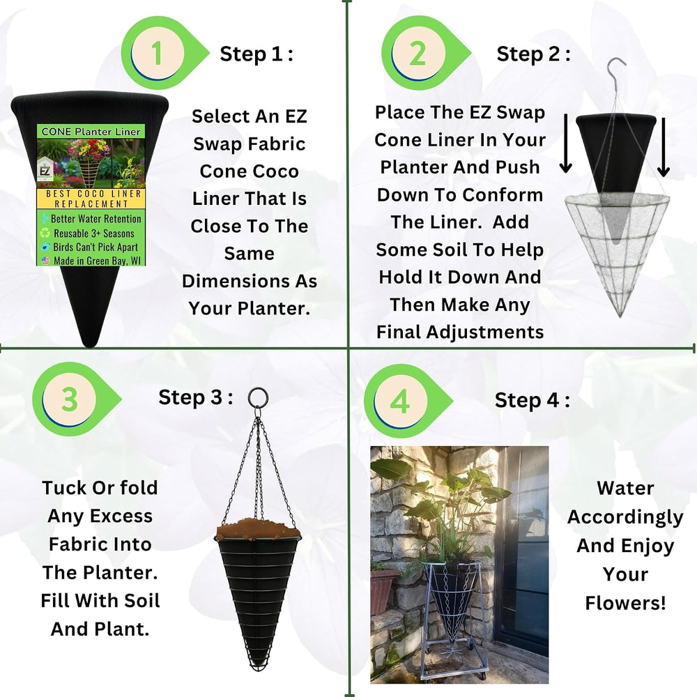 EZ Swap 12"x17" Inch Fabric Cone Conical Coco Liner Replacement - E...