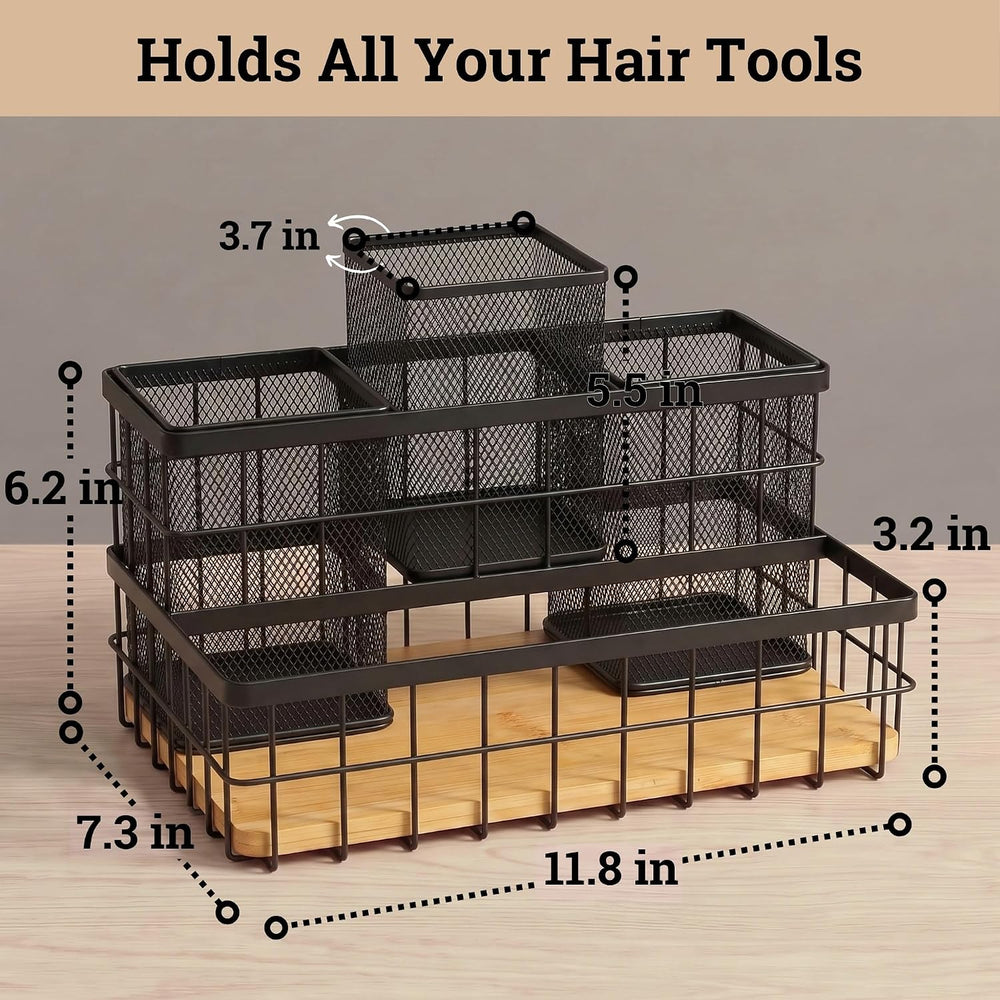 Hair Tool Organizer Countertop, Breathable Metal & Bamboo, Heat-Resistant